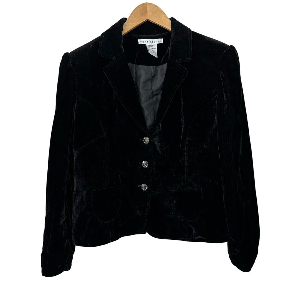 Versailles‎ Black Velvet Blazer Jacket Dark Academia Office Goth Size 14 Witchy